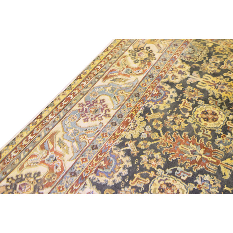 Tapis noir et crème noué à la main de haute qualité