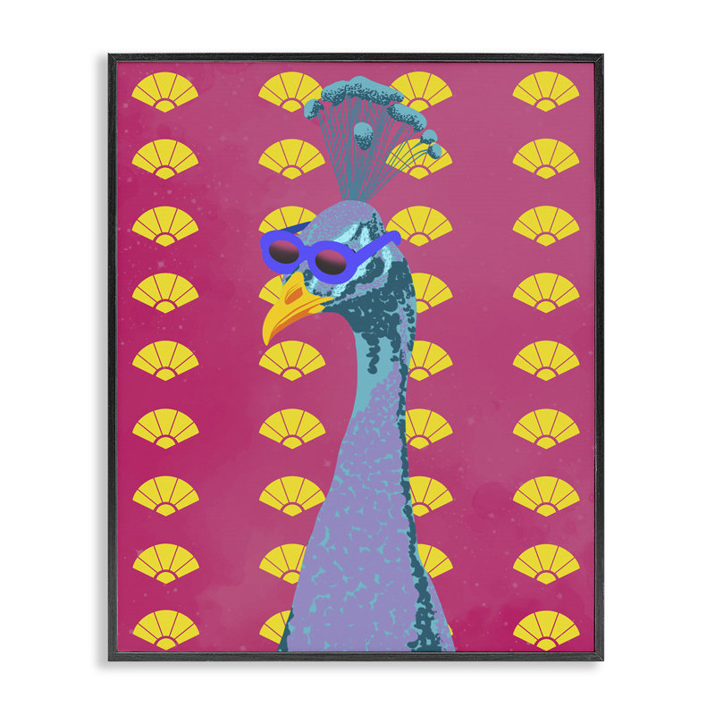 «Vibrant Mod Peacock», estampe numérique, conception de Marcus Prime, H 20 po x l 16 po, Giclée encadrée noir minuit