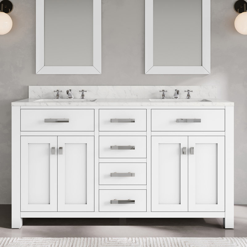 Minnetrista Freestanding Standard 2 Double Vanity Bathroom Vanity With Marble Top, White