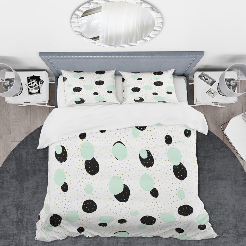 Raeley Circles - Ensemble de housse de couette moderne - Microfibre de polyester, Noir / vert