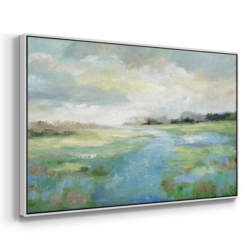 «Winding Stream», peinture sur toile encadrée, H 27 po x l 41 po x P 2 po, Cadre blanc