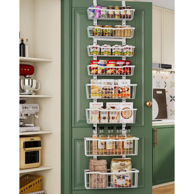 Au-dessus de la porte ， Organisateur de garde-manger à 8 niveaux avec paniers réglables Organ Organiseurs de garde-manger suspendus en métal (blanc)