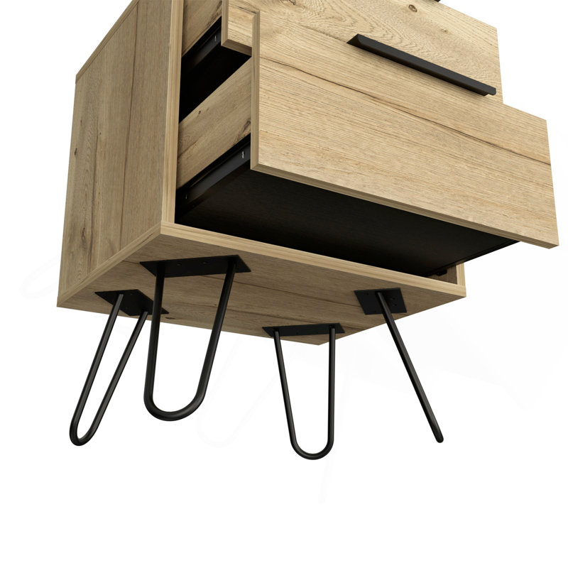 Nuvo Nightstand,Two Drawers, Hairpin Legs