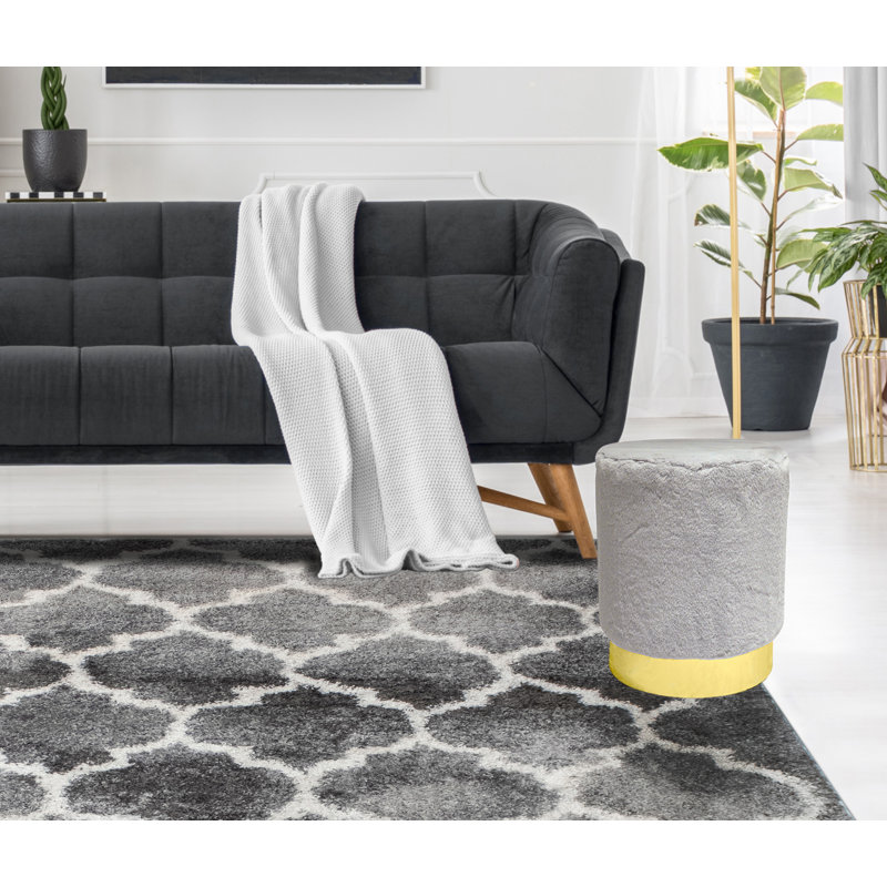 Alanni 14'' Wide Velvet Round Standard Ottoman, Gray Velvet