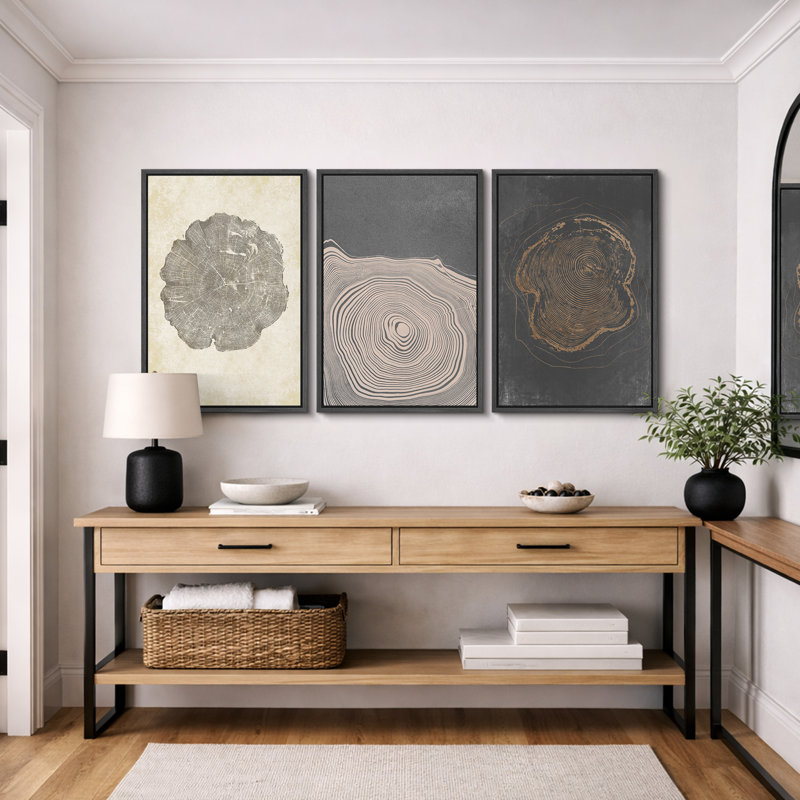 «Tree Ring», œuvre de souche en bois gris beige, images murales minimalistes modernes organiques minimalistes, impression sur toile encadrée, 3 pièces, art mural: 16 po x 24 po x 3 pièces, 24 po x 36 po x 3 pièces
