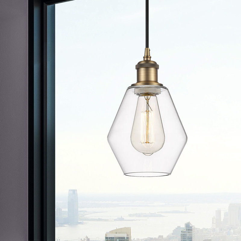 Luminaire suspendu simple à 1 lumière Gabbie, Transparent, Laiton brossé