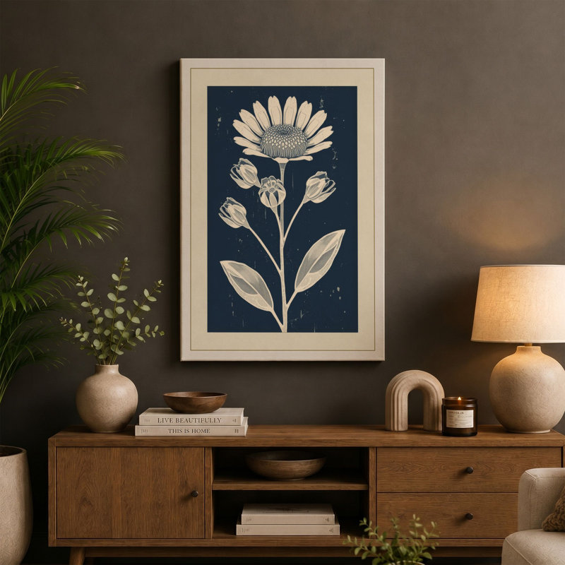Moonlit Daisy Botanical - Wrapped Canvas, 36x24 - 91.4 x 61.0 cm, Black Border
