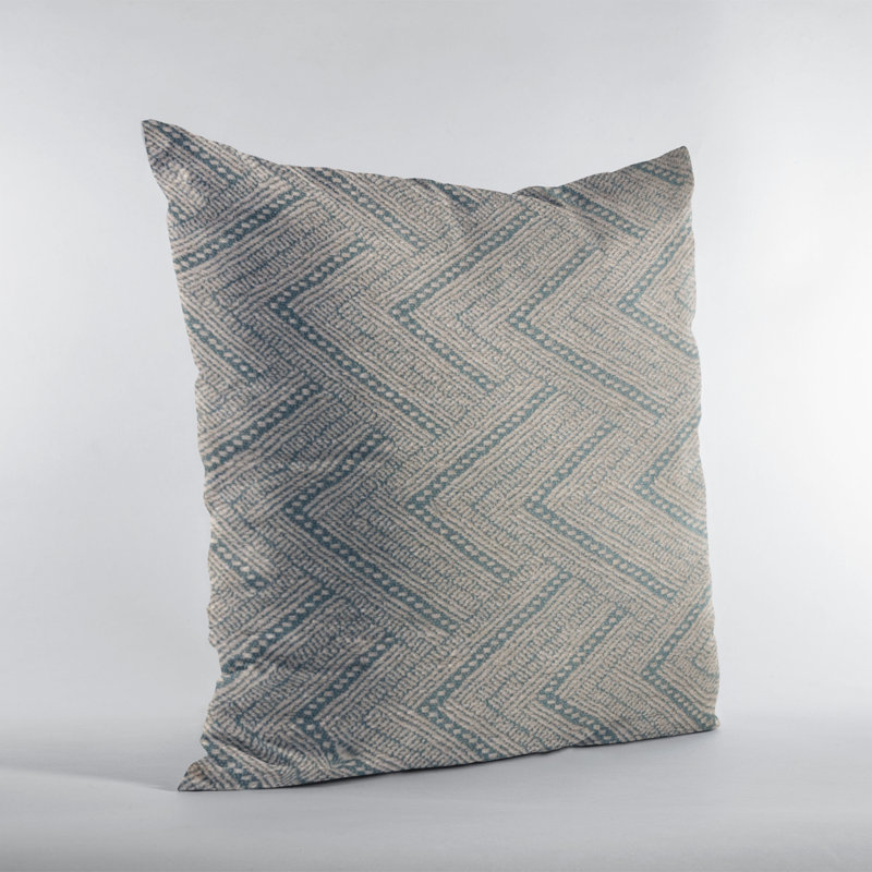 Triangles Linen Indoor/Outdoor Pillow Cover & Insert, Blue Green, Square 24"