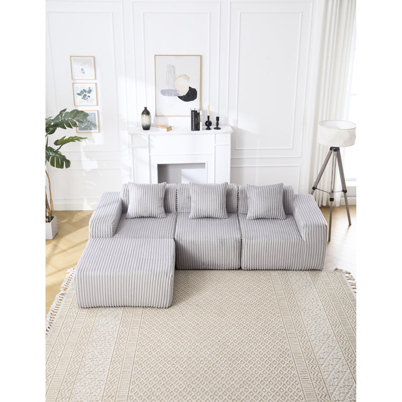 Gris modulaire avec méridienne - Polyvalent pour les espaces de vie Couchers profonds et espace confortable faisant face à la droite