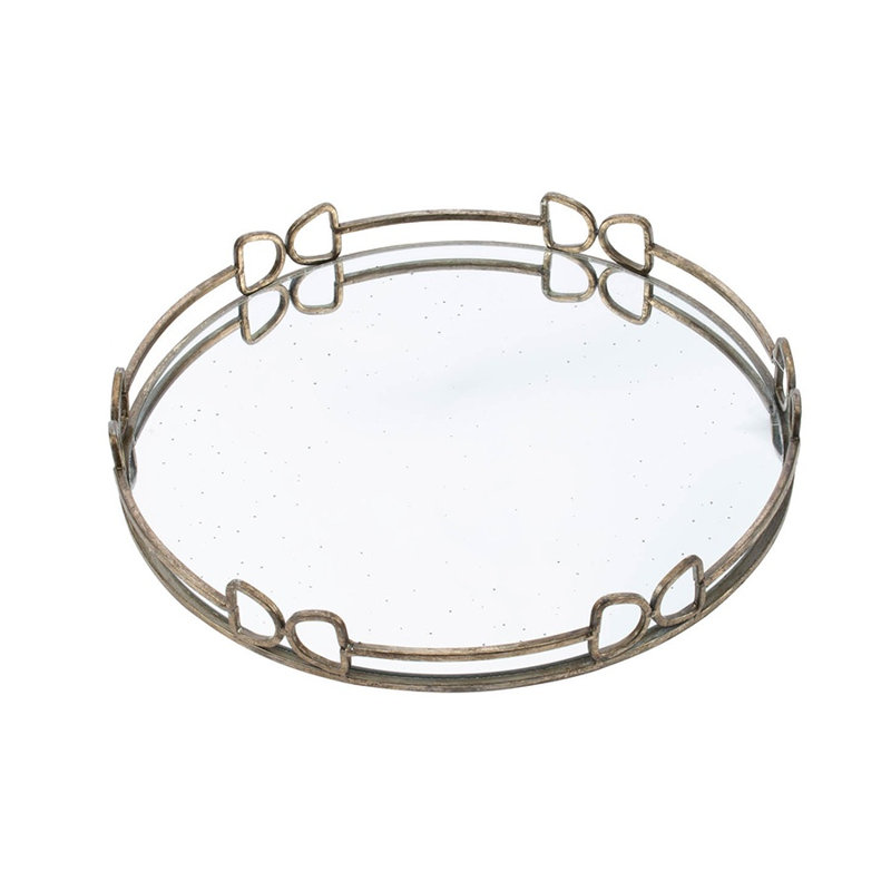 Plateau miroir Valentina avec cadre ajouré argenté vieilli, 16,1 po