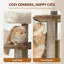 Tour pour arbre à chat, condo pour chat en bois de 52,2 po avec poteaux à griffes recouverts de sisal et jouet pour chat, mobilier pour chat à plusieurs niveaux avec plateformes en peluche pour chats d'intérieur