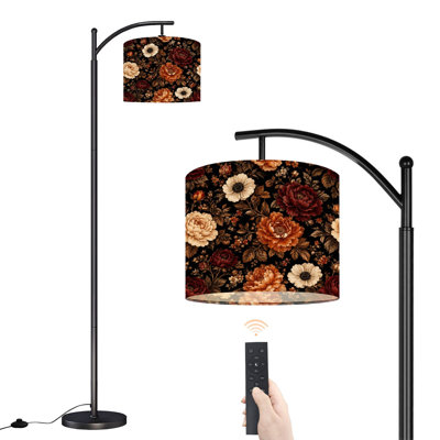 Lampe sur pied à arc avec abat-jour réglable Vintage Floral Bourgogne pivoines crème Lampe sur pied noire 3 températures de couleur à haut gradateur avec interrupteur au pied pour la chambre à coucher