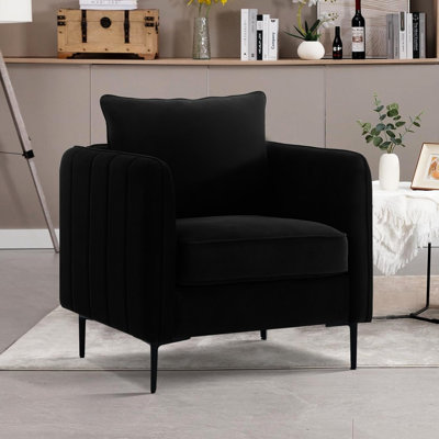 Fauteuil moderne du milieu du siècle avec revêtement en velours et coussin pour le salon principal, siège confortable, structure