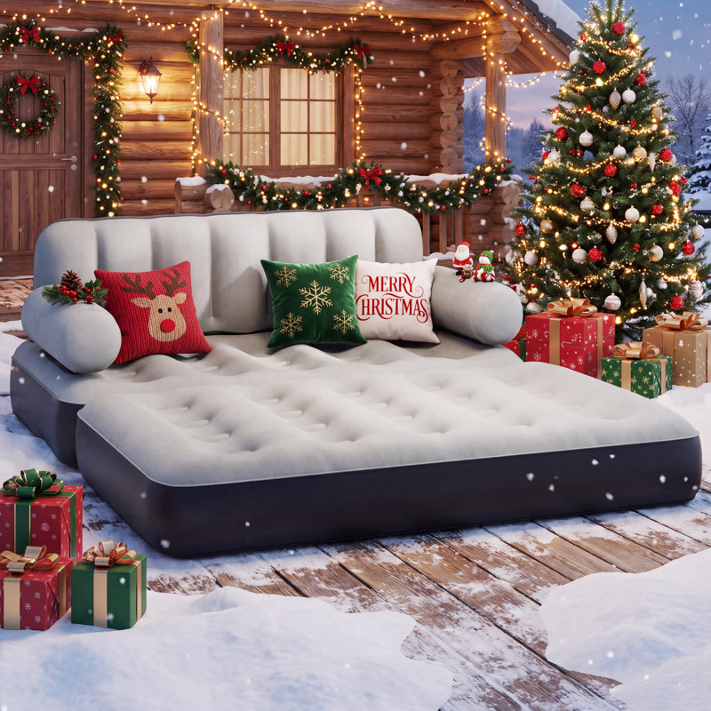Canapé-lit 2 en 1 grand matelas pneumatique avec tête de lit et pompe électrique, Gris