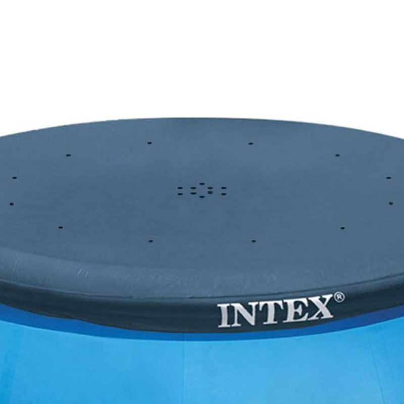 Intex: Housse pour débris de piscine Easy Set - ronde de 10 pi - bleue, surplomb de 12 po, attache de corde, trous de drain, résistante à la perforation, accessoire de piscine hors-terre