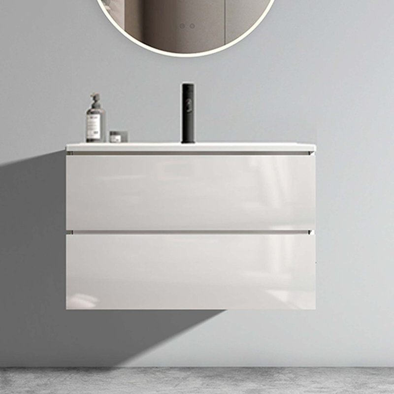 Meuble-lavabo mural lustré de 30 po avec lavabo en céramique à un trou, grand meuble-lavabo flottant avec rangement pour salle de bain moderne, pré-assemblé
