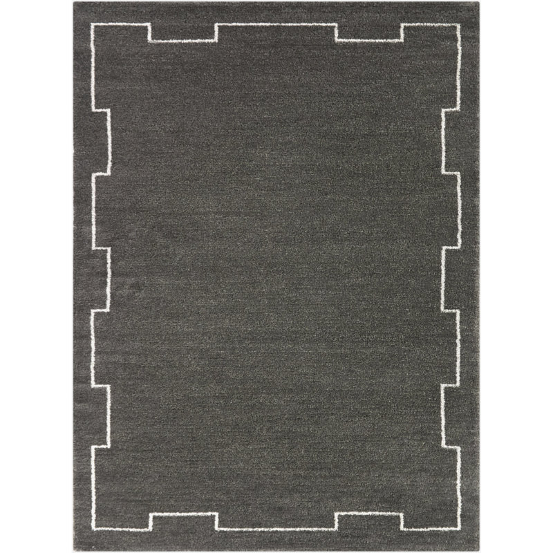 Kuske Grey/Cream Transitional Border Area Rug, Rectangle 7'10" x 10'