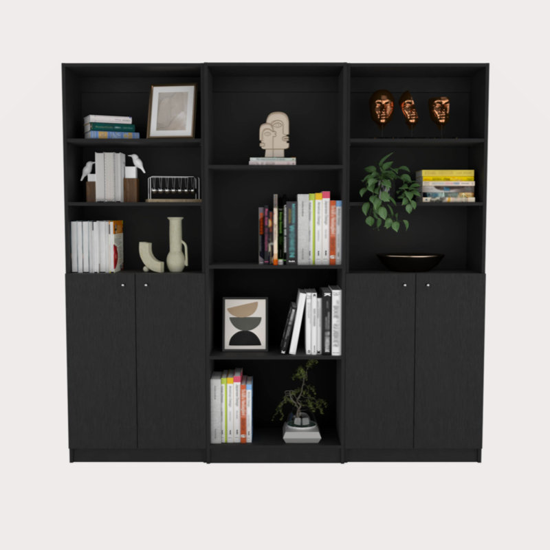Isabella Black 3 Piece Living Room Set With 3 Bookcases