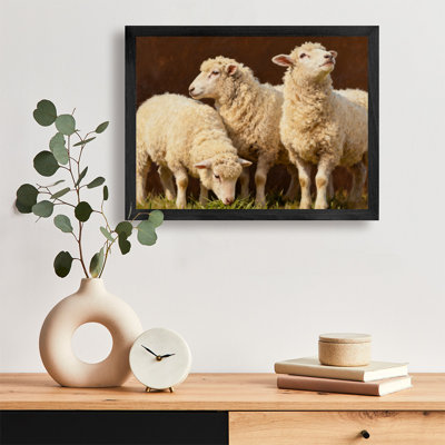 Reproduction d'art encadré noir, petit agneau mignon et douillet, style rétro
