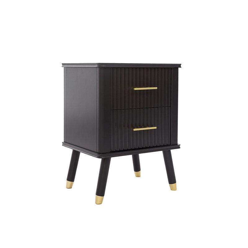 Shruti 45cm W Solid + Manufactured Wood Bedside Table, Black
