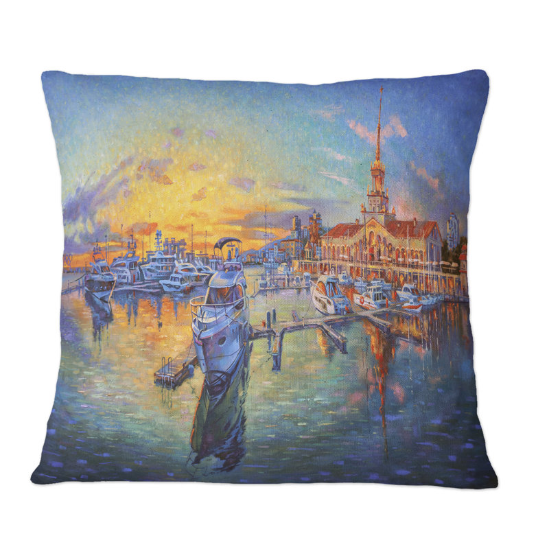Coussin décoratif Sunset & The Seaport, 16 po x 16 po