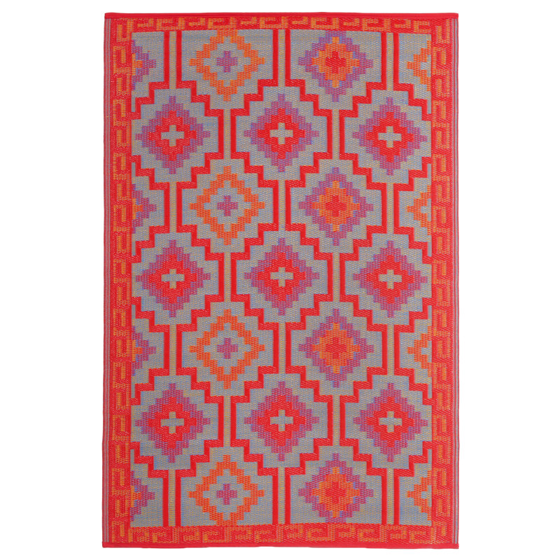 Outdoor Rug Plastic Straw Rug Waterproof Patio Olivama , Rectangle 5' x 8', Lhasa - Orange & Violet