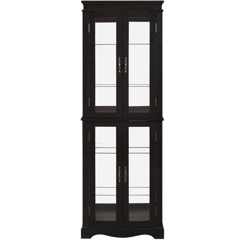 Wood - Framed Glass Display Cabinet, Lighting, Adjustable Shelves, Six Tier Organization, Collectibles Black Storage, Hinge, Structure, Partition, Wine, Showcase