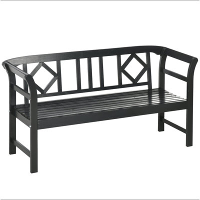 Outsunny Wooden Patio Bench, Outdoor Garden Bench With Backrest And Armrests, 3 Person Porch Bench With Rustic Country Diamond Pattern
