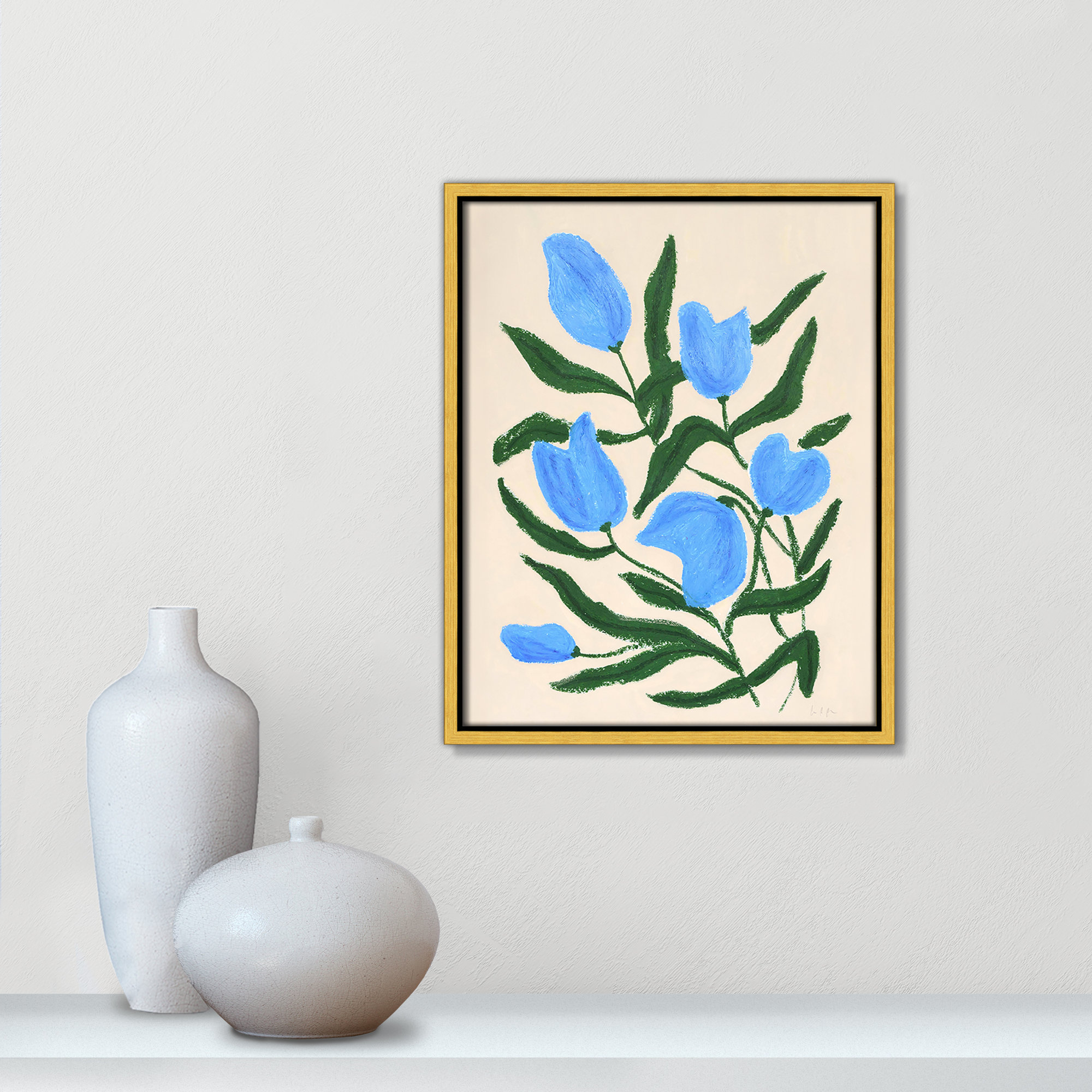 Blue Tulips Print by Camilla Bergqvist, 15.5" H x 12.5" W, Gold