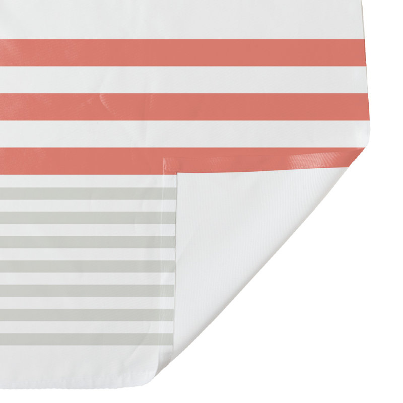 Rideau de douche simple à rayures Maurine, Corail / Gris