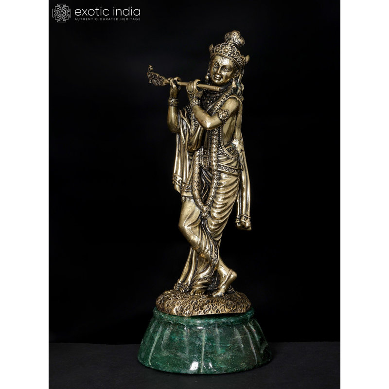 Laiton cannelé de 6 pouces Krishna sur base de jade
