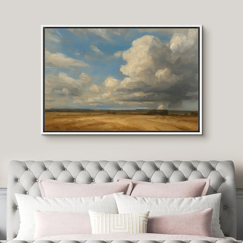 «Wide Open Field and Cloudy Sky Landscape Wall Decor», reproduction d'art sur toile encadrée, H 16 po x l 24 po x P 1,5 po