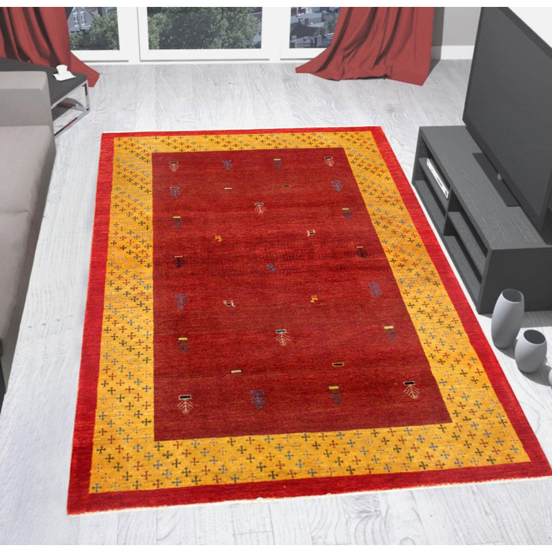 Tapis jaune et rouge Isabelline Silkroad Gabbeh - 4 pi x 5 pi 5 po