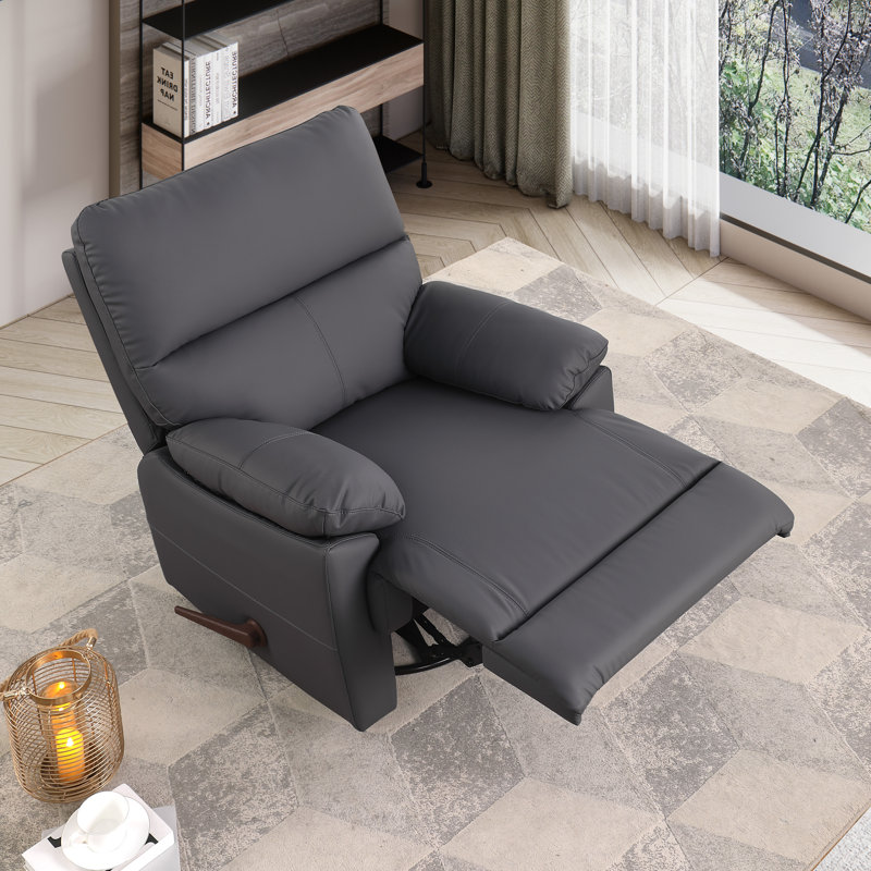 35.7" Wide Upholstered Manual Swivel Rocker Recliner Chair, Dark Gray