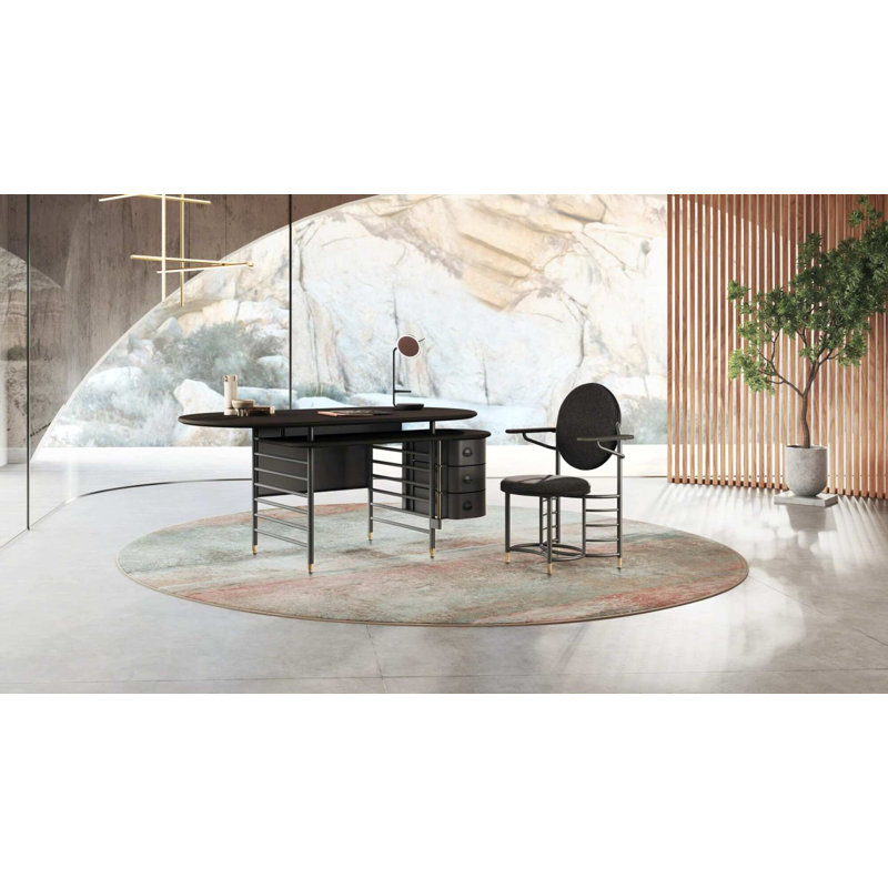 Frank Lloyd Wright Racine Desk with Storage, 30" H x 72" W x 35" D, Black