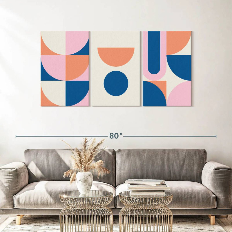 Retro Geometric Abstract VIII Multi Piece Canvas Print, 30" H x 62" W x 1.25" D