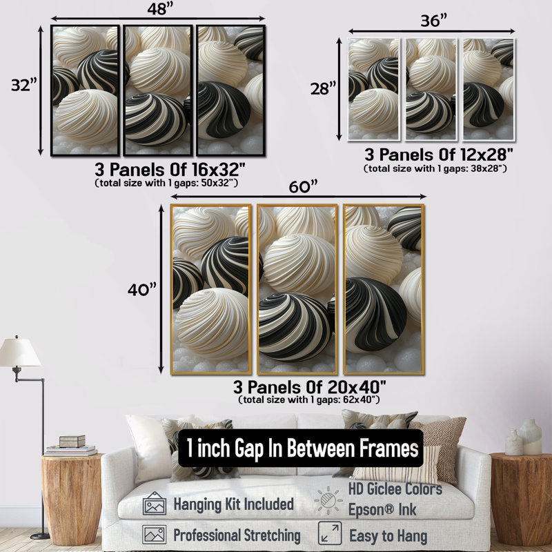 «White and Black Christmas Peppermint Swirl II», ensemble de reproductions d'art mural de Noël, H 40 po x l 60 po x P 1 po