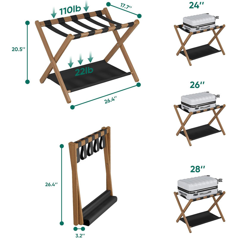Walnut Bamboo Luggage Rack Pack Of 2, Walnut