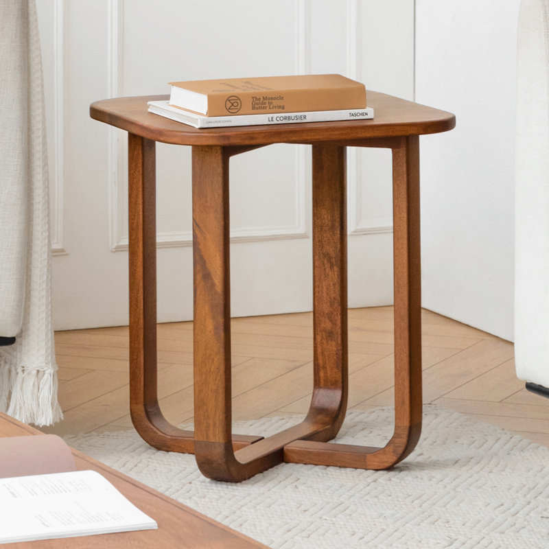 Ealyn Solid Wood Square End Table with Cross Legs, Walnut