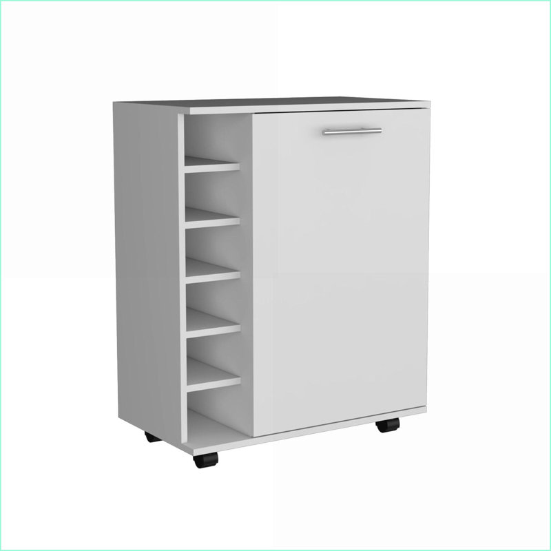 Bar Cart with Wine Storage, Spacious Cabinet &amp; Smooth Rollers | Modern | Engineered Wood, White