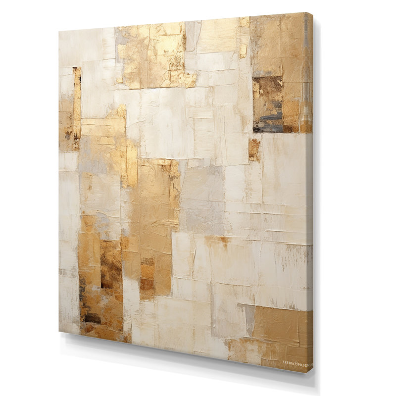 «Beige And Gold Dream Collage I», formes abstraites, art mural, Toile tendue, H 40 po x l 30 po, Sans cadre