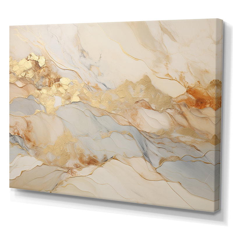 «I Beige And Gold Glacier Stone Art I», reproduction d'art sur toile abstraite, Toile tendue, H 12 po x l 20 po