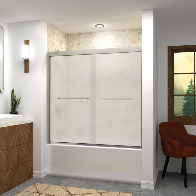 Porte de douche demi-cadre l 57,75 "x H 58" Frederick, Nickel