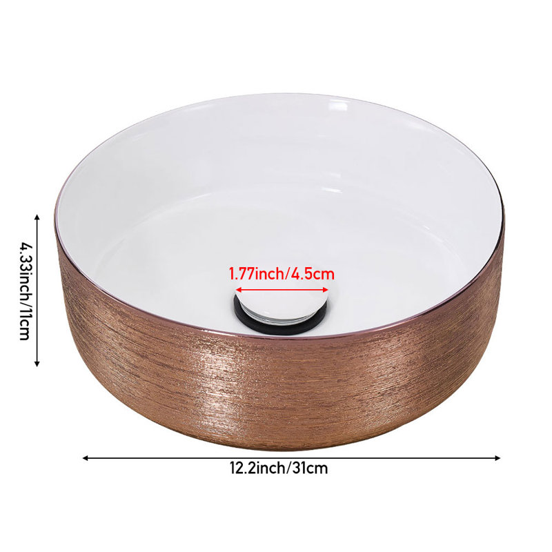Metro Lane 310mm L x 310mm W Natural Ceramic Circular Sink, Brass