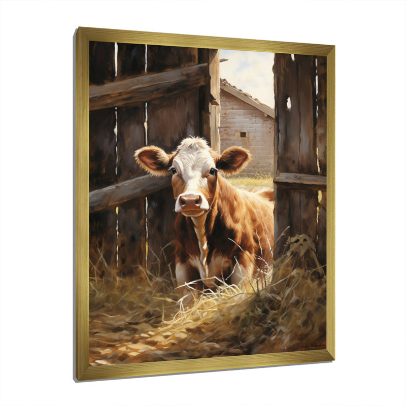«Cherrill Cow Rustic Charm II», reproduction sur toile encadrée, Encadrement doré, H 32 po x l 24 po x P 1 po