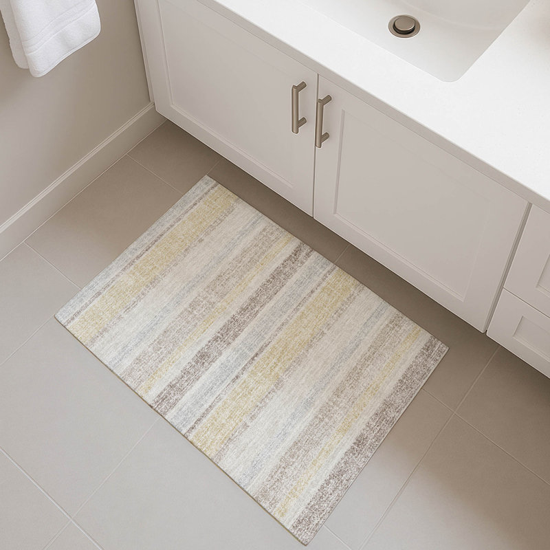 Premium Machine Washable Mayfield AMF2122 Striped Rug, 1'8" x 2'6", Ivory