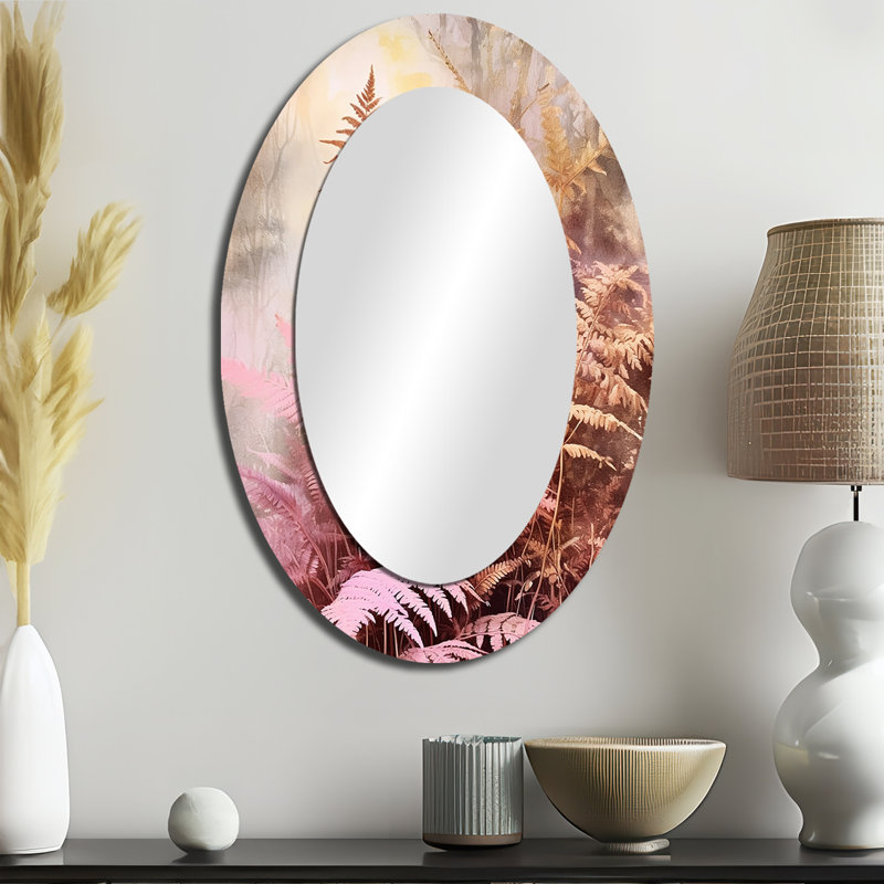 Fond de fougère rose et brun - miroir mural ovale traditionnel rose, 36 po x 24 po