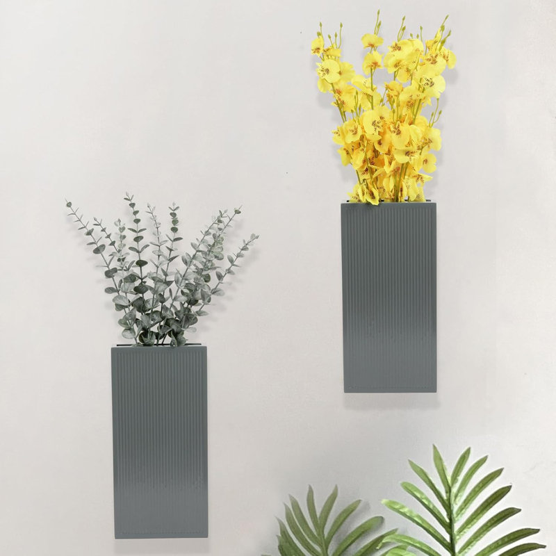Ensemble de 2 pots à fleurs en bois, pot de fleurs moderne à suspendre au mur pour la verdure et les fleurs séchées, vase suspendu en bois d'intérieur, gris