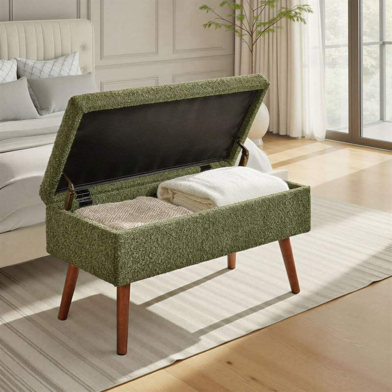 Banc de rangement à couvercle rabattable Beyers, Chenille vert foncé, Brun
