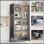 Armoire de rangement pour garde-manger de 65 pouces avec portes transparentes, tablettes réglables et roulettes pour faciliter le déplacement et l'organisation